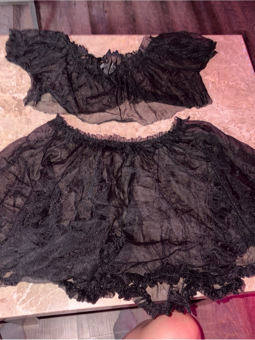 Handmade Sheer Lace Matching Skirt and Top Set